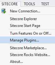 Open Visual Studio and navigate to Sitecore - Manage Plugins 